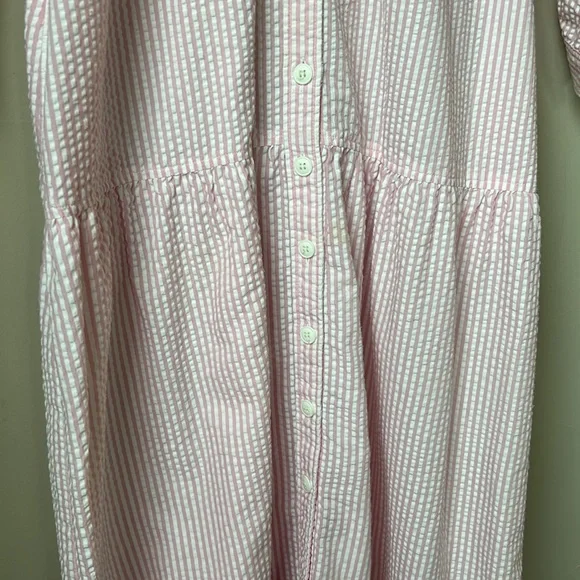 THE TOG SHOP 3/4 sleeve, drop waist, button front, pink seersucker dress size XL - Picture 4 of 6